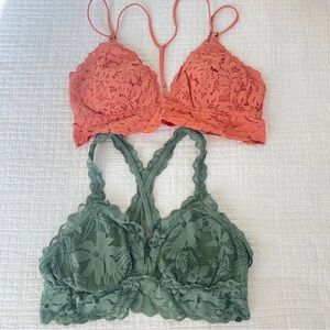 Aerie Lace Bralette Set in Coral and Moss Green Size Medium